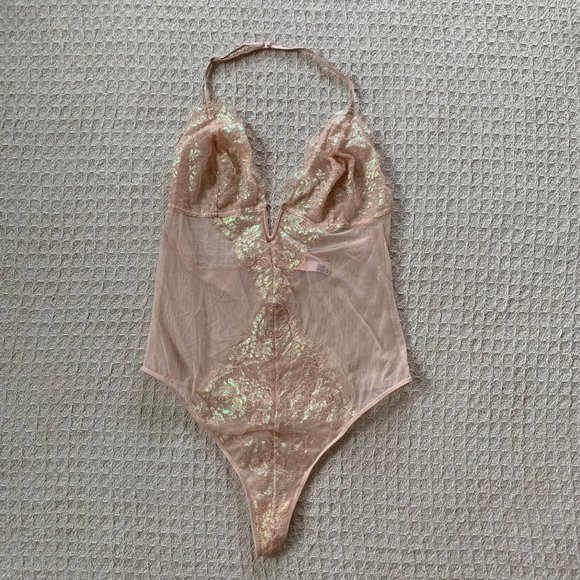 Sparkly Nude Mesh Victoria’s Secret Bodysuit - Picture 1 of 9